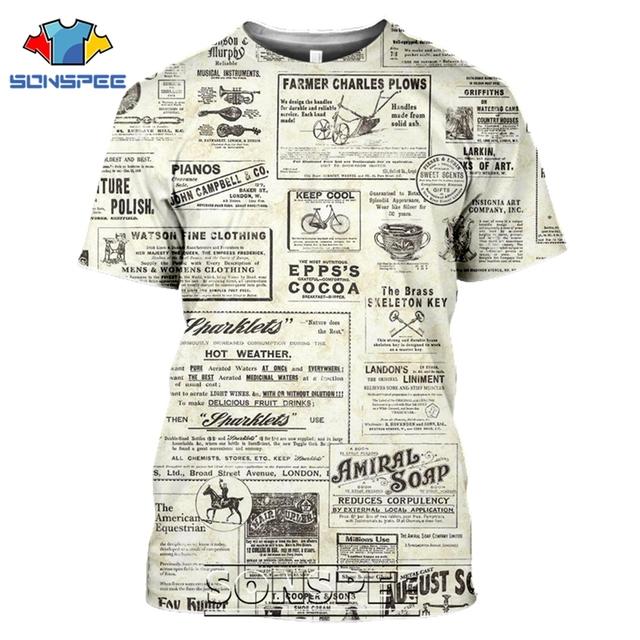 Футболки со старой газетой, мужские и женские повседневные модные футболки в стиле хип-хоп с 3D принтом, уличная одежда с короткими рукавами, винтажные топы, рубашки