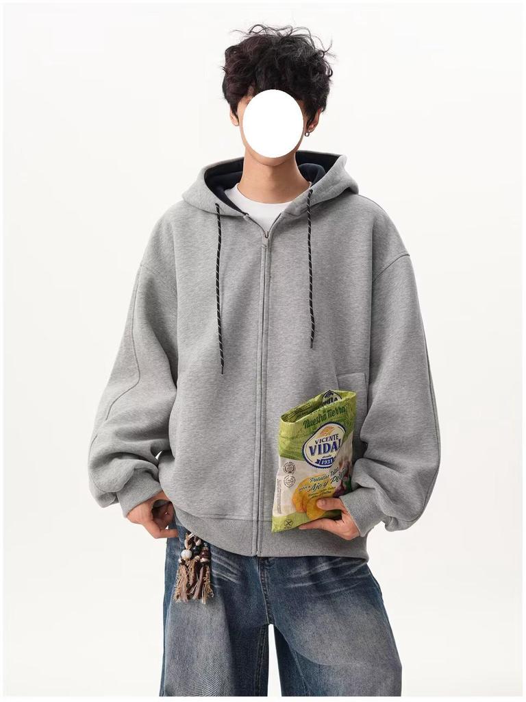 Унисекс худи колор-блок осенних цветов: Спортивная куртка свободного кроя в стиле колледжа на двойной молнии