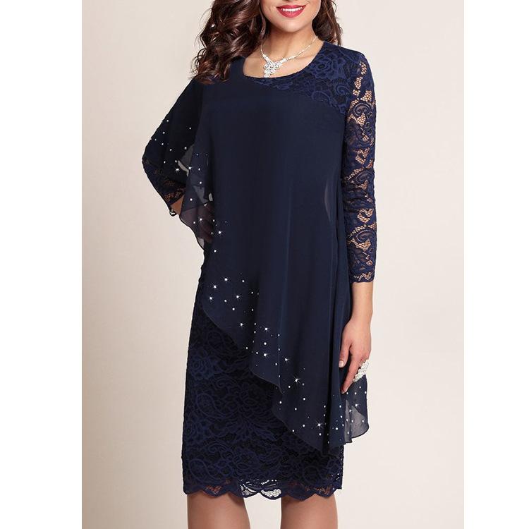 Женское платье большого размера на весну и лето, элегантное однотонное кружевное платье с рукавом семь минут, облегающее платье, платья
