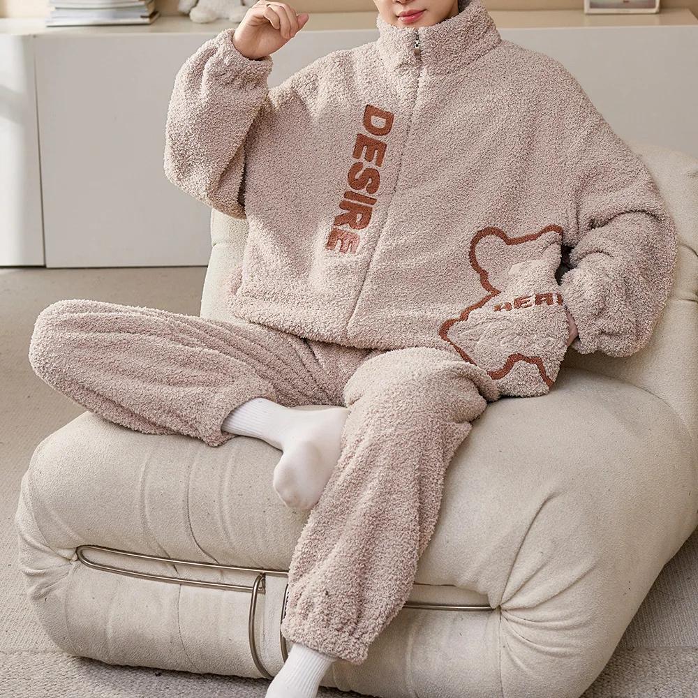 Мужская зимняя теплая пижама, пижамный комплект, мужская фланелевая пижама, домашняя одежда, бархат, коралловый бархат