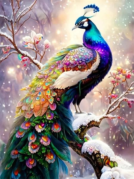 5D Diy Алмазная картина Мозаика Павлин Фэнтези Домашний декор Вышивка Животное Дерево Полный квадрат Круглый настенный арт