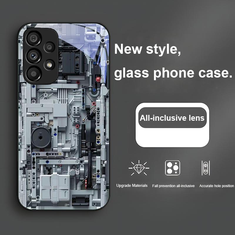 Серо-синий механическое устройство Для Samsung Galaxy S24 Plus S20 21 FE S23 Ultra S8 9 A70 72 73 50 51 52 53 Закаленное стекло Чехол для телефона