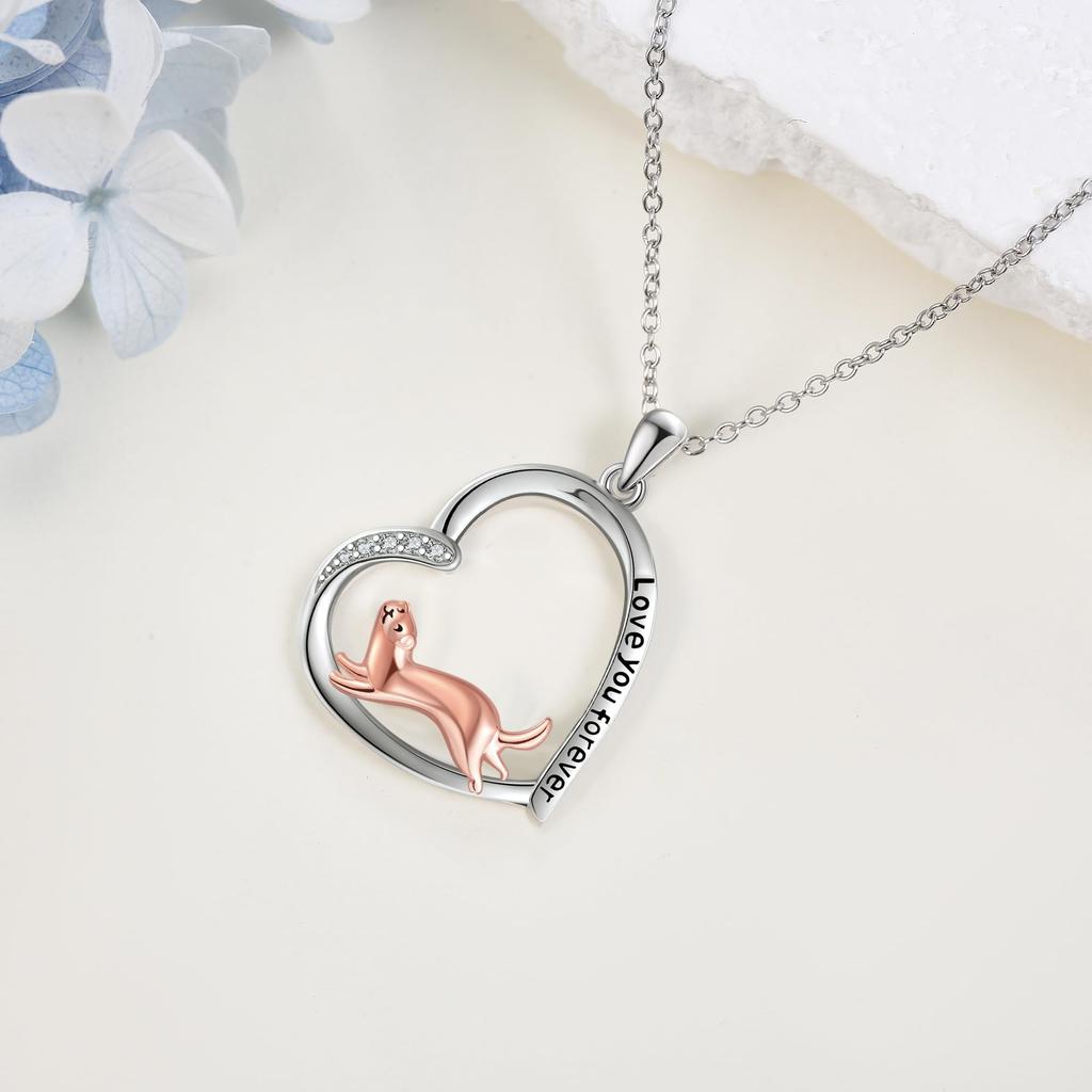 JERWLI Ожерелье с хорьком из стерлингового серебра 925 пробы, ожерелье с кулоном в виде хорька для женщин и девушек, подарок для любителей хорька с кубическим цирконием,