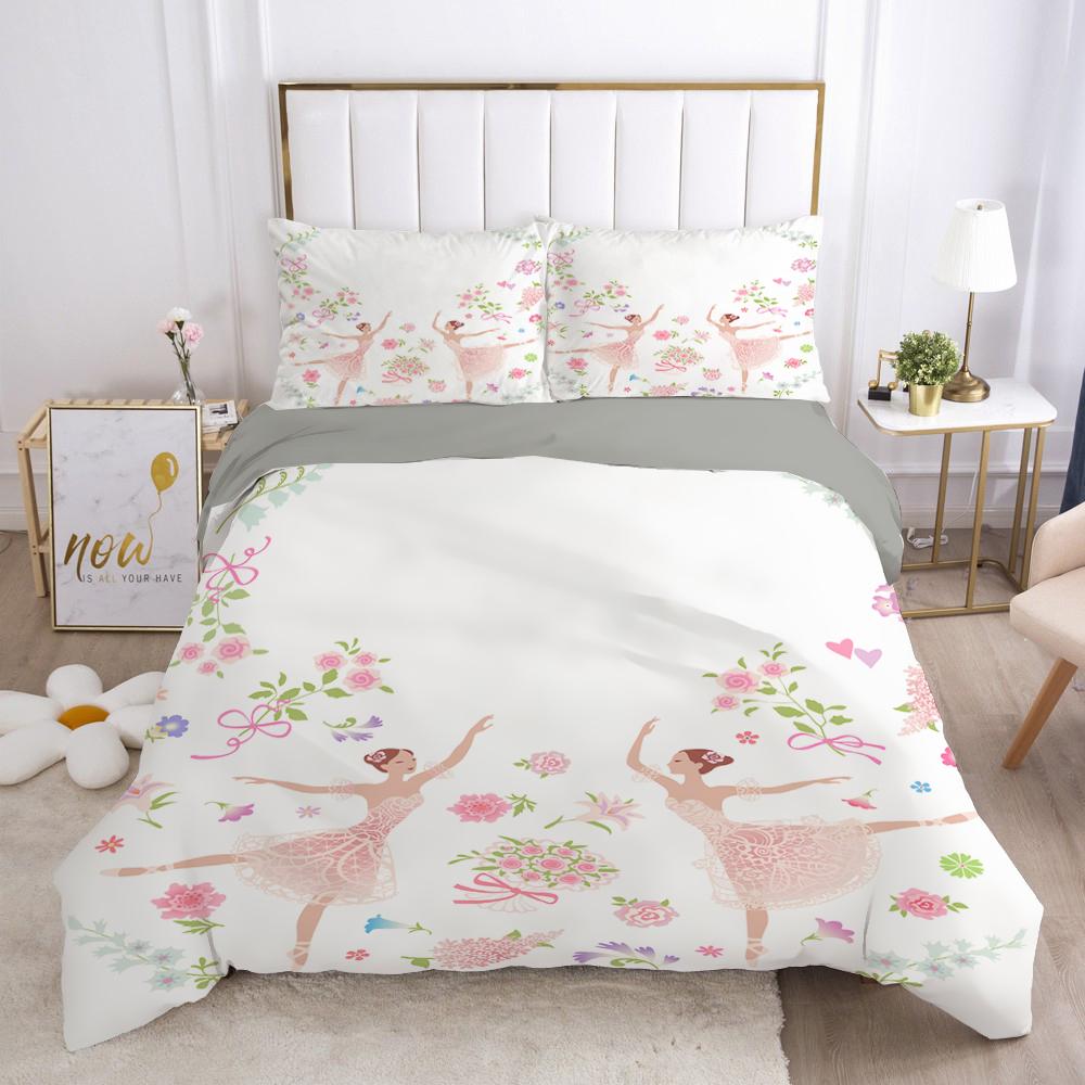 Dancing Girl Duvet Cover Ballet Girls Bedding Set Home Textile Bedclothes Soft Girly Comforter Cover Queen/King Size For Kids