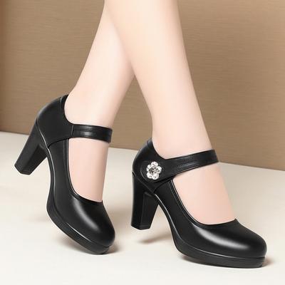 Туфли Ципао Показ Моделей Высокие Каблуки Толстые Каблуки Женская Обувь Водонепроницаемая Платформа Женские Одинарные Туфли Черные Рабочие Туфли