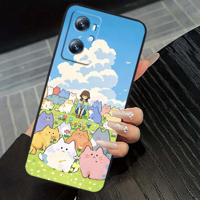 Мультяшная Аниме Капибара Арт Для OPPO Reno 5 6 7 A96 A40 A58 Realme GT A74 A78 Neo2 A74 A78 Find X5 X3 X7 X8 Черный Чехол для Телефона