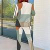 Women Plus Size Abstract Printed Round Neck Long Sleeve Top Fitted Pants Two Piece Set