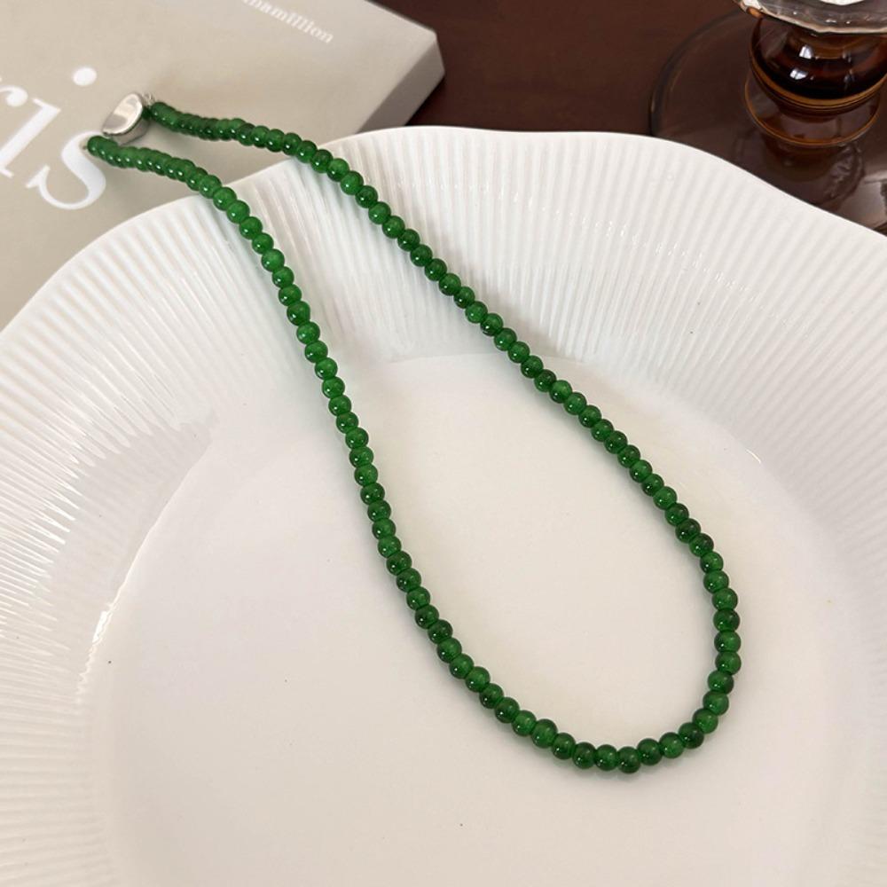 Round Green Beads Necklace 4 6 8 10mm Collarbone Chain New Choker Necklace Gifts