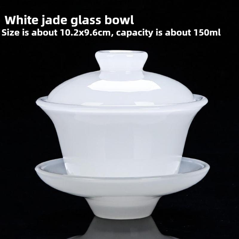 Tianquan White Jade Porcelain Gaiwan Fat White Glass Tea Tureen Large Tea Making Bowl Chinese Kungfu Gaiwan Tea Set