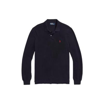 Polo FW22 Однотонная повседневная трикотажная рубашка поло с длинным рукавом и микрологотипом, мужские топы, темно-синие MNPOKNI16822502-410