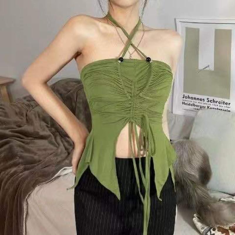 Летний женский топ с открытыми плечами, модный жилет-бретелька с подвесным воротником, женский короткий облегающий жилет с утягивающим дизайном