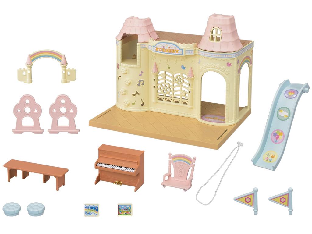 Sylvanian Families Детский сад Лес ST Mark Сертифицированная игрушка Кукольный домик для возраста от 3 лет и Sylvanian Epoch "Веселый детский сад" S-61 Вверх, Семьи,