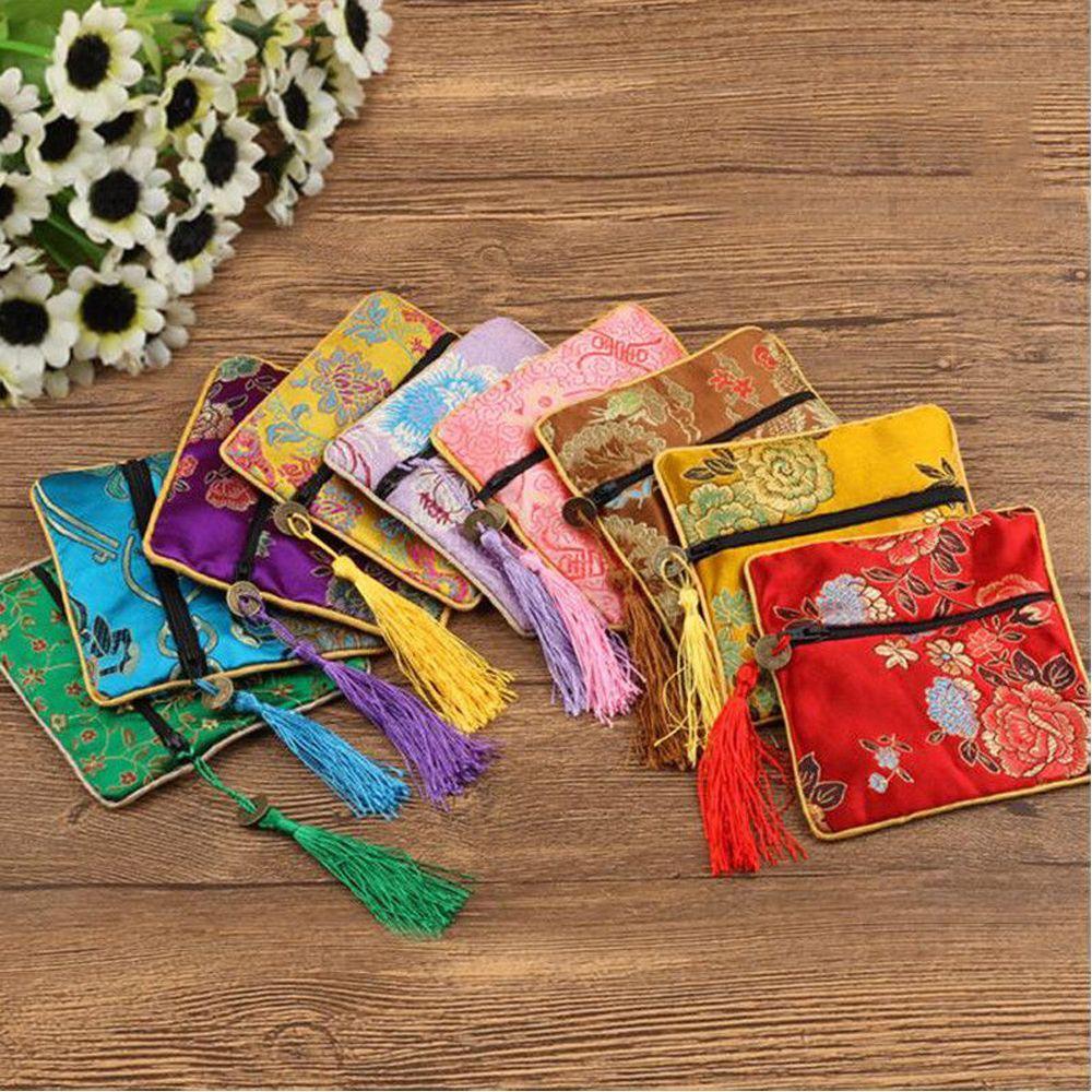 Jewelry Purse Brocade Beads Packaging Quartet Zipper Tassel Jewelery Bag Wallet Handbags Tips Bag