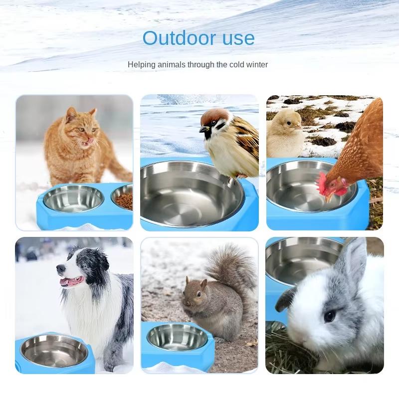Pet constant temperature heating bowl, outdoor and indoor cat and dog constant temperature bowl, food-grade stainless steel doub