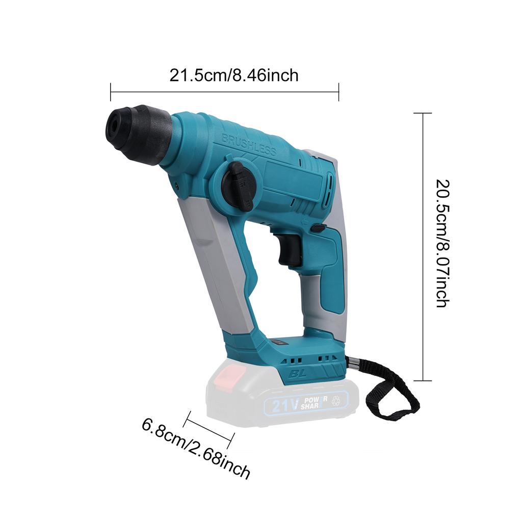 Электрический молоток 700 Вт 4000 дюймов в минуту 2,0 Дж Бесщеточный аккумуляторный молоток с переключением прямого и обратного вращения