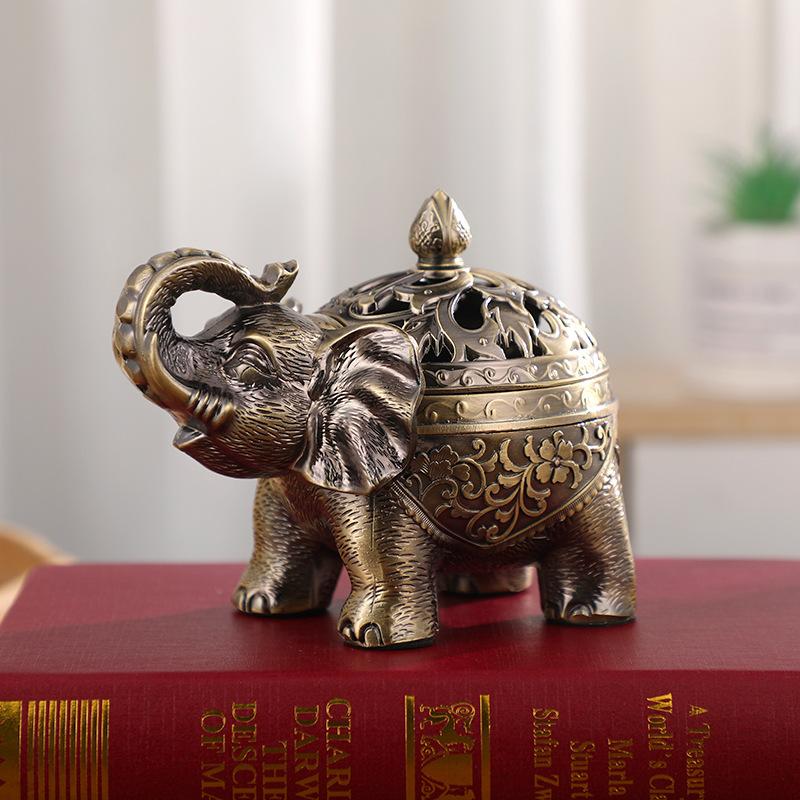 Vintage Incense Holder Metal Standing Elephant Incense Burner with Lid Aromatherapy Ornament Home Decoration for Indoor Outdoor