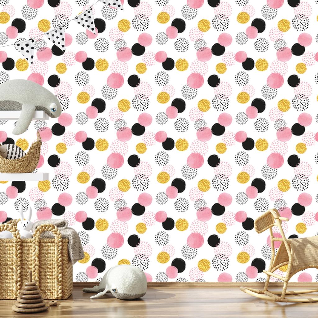 Black, pink and yellow dots wallpaper for living room and bedroom 50x1000