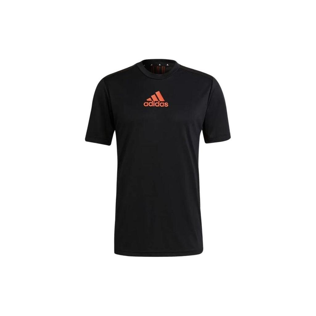 Adidas Solid Color Logo Print Short Sleeve Sports Tee Men Tops Black GM2145