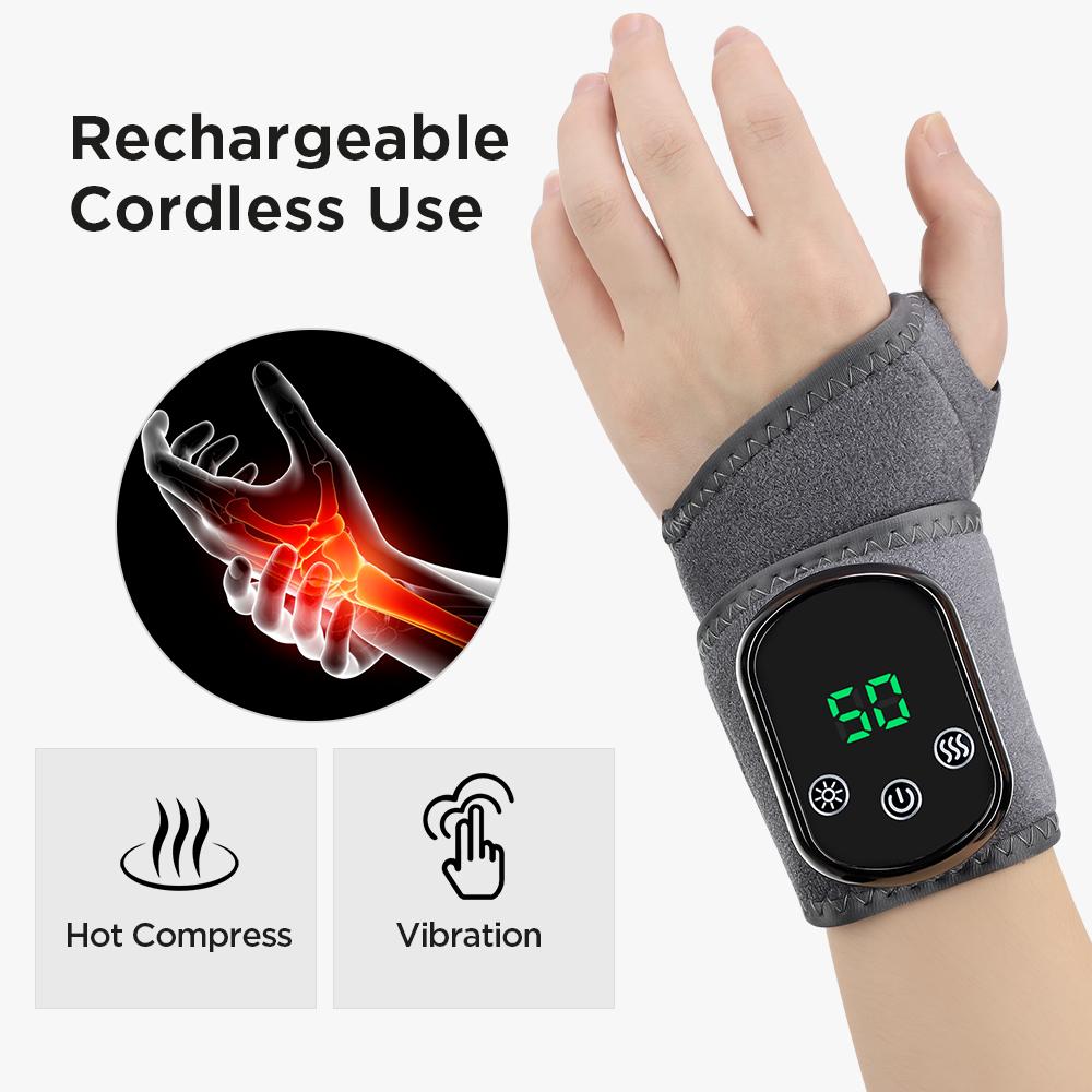 Wireless Electric Heating Wrist Massager 5 Levels Hot Compress 3 Levels Vibration Hand Massage Wrist Guard Band Support Belt