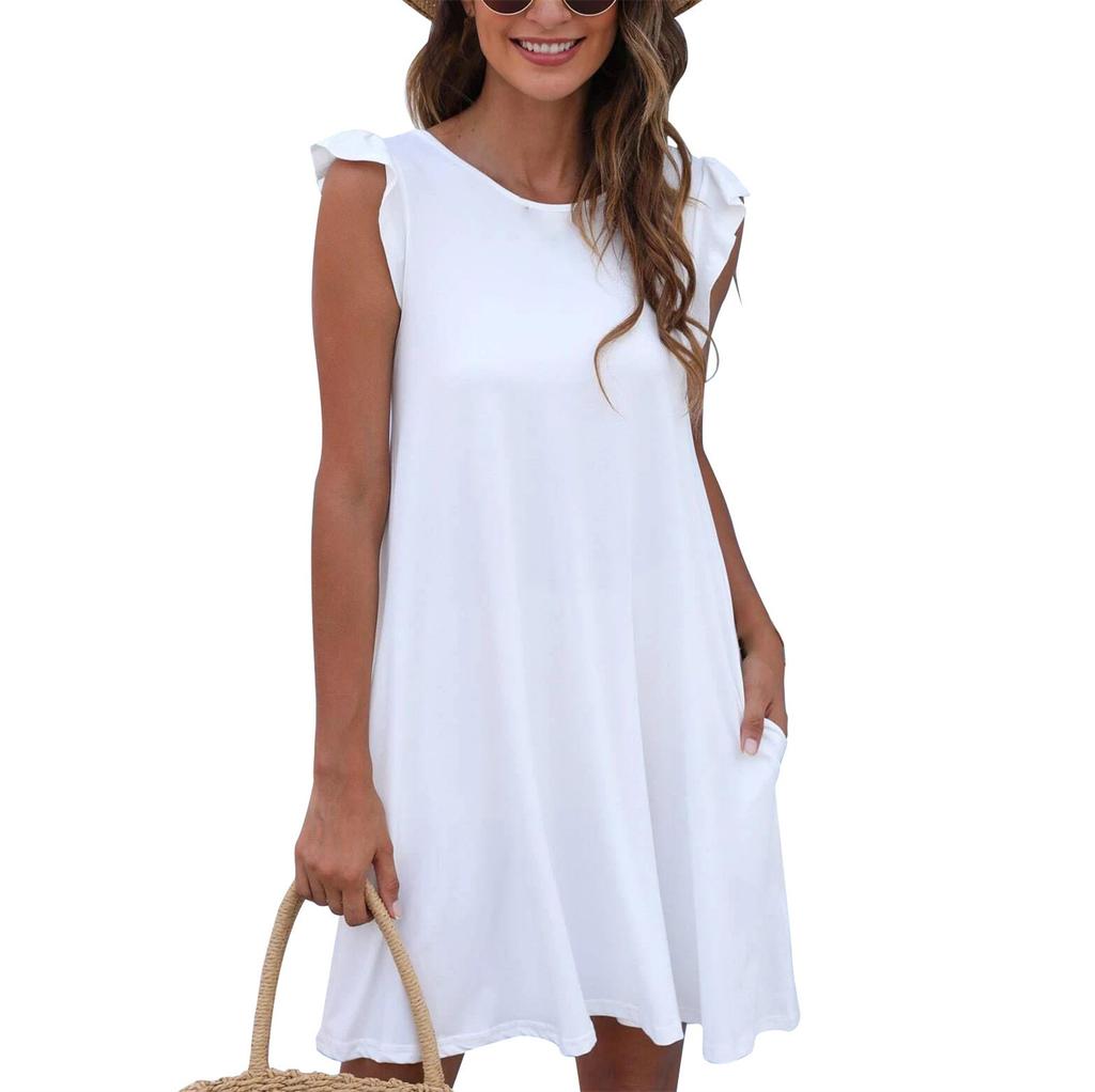 Fashion Women's Short Sleeve O Neck Solid Color Loose Casual Dress