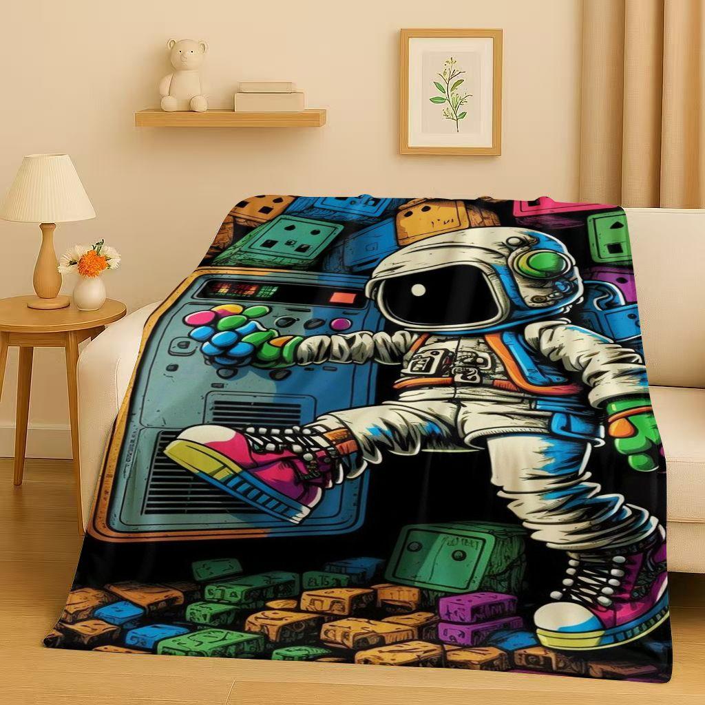 New Cartoon Astronaut Spaceman Planet Flannel Blanket,Ultra Soft Plush Throw for Home Bedroom Bed Sofa Cover Kid Christmas Gift