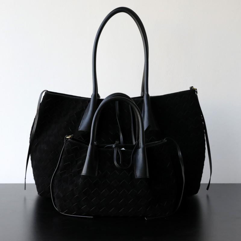 Handwoven Suede Leather Tote Bag Women Large Capacity Work Commuter Winter Style