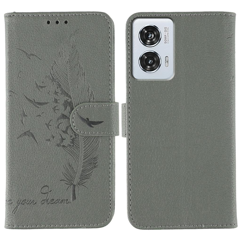 For Motorola Edge 50 Fusion 5G Case Feather Imprint PU Leather Wallet Phone Cover