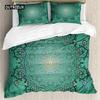 Комплект пододеяльников Mandala с мотивом Boho Flower Lotus Microcos, уникальный ретро-зеленый мотив, двуспальный, размера King Size, полиэстеровый стеганый чехол