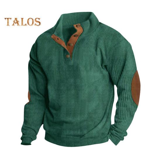 Весна Осень Мужской Топ Цветные Блоки Лоскутная Ретро Стиль Полуоткрытый Воротник-стойка Толстовка Плюс Размер Свободный Длинные Рукава Топ Повседневная Жизнь Офис И Отдых