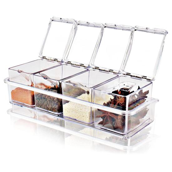 Yousheng Прозрачный набор контейнеров для специй с крышками и ложкой 4-в-1 кухонный органайзер для соли, сахара, перца герметичный контейнер для хранения в кладовой