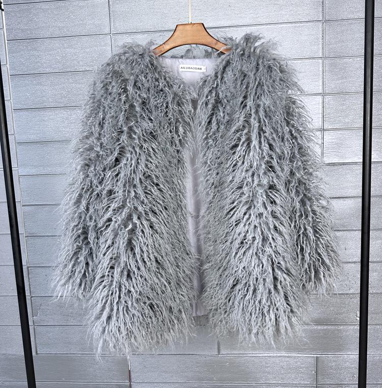 Женское пальто средней длины из искусственной овечьей шерсти в корейском стиле, бежевое