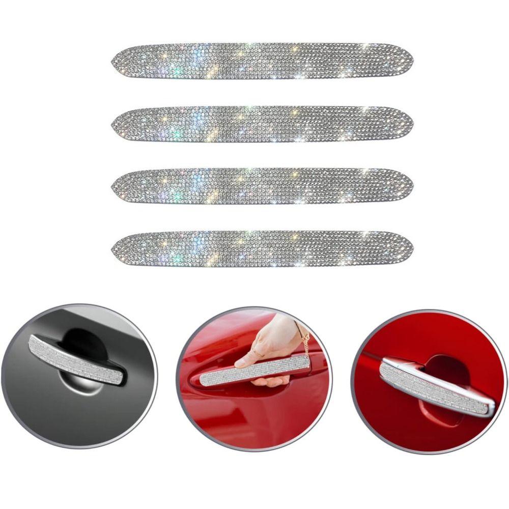 4pcs/set Universal Car Protective Strip Stickers Bling Car Handle Crystal Decal Driving Safety