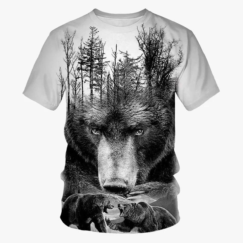 Cool Art Bear Design T-shirt Men's Clothing Short Sleeves O-neck T Shirts Print Street Harajuku Trend Fashion Animal Tees Top