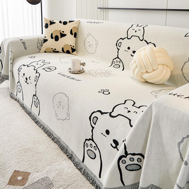 Nordic Style Cartoon Simple Chenille Sofa Cover Cloth Anti-Scratching Four Seasons Universal Sofa Towel Sofa Cover