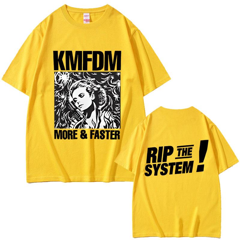 Vintage Hardcore Alternative Rock Kmfdm More and Faster Rip The System T-shirt Men Women Fashion Harajuku Streetwear T Shirts