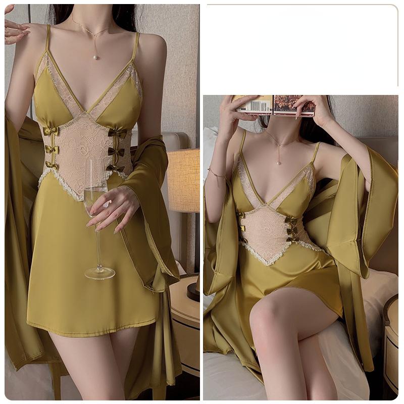 Sexy Backless Seductive Deep V Comfortable Pajama Bow Strap Pajama Dress Home Suit