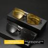 Men Day and Night Vision Sunglasses for Driving Yellow Polarized Lens Eyewear Metal Rimless Frame Outdoor Sports Anti Glare Eyeglasses