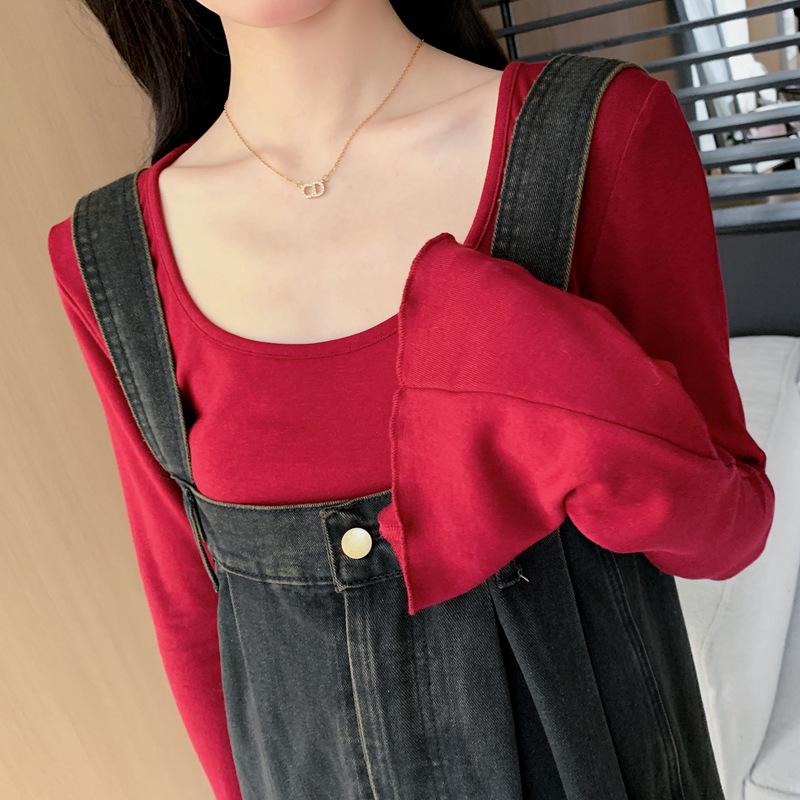 2026 Spring Maternity Set: Washed Denim Overalls & Bell Sleeve Layered Top