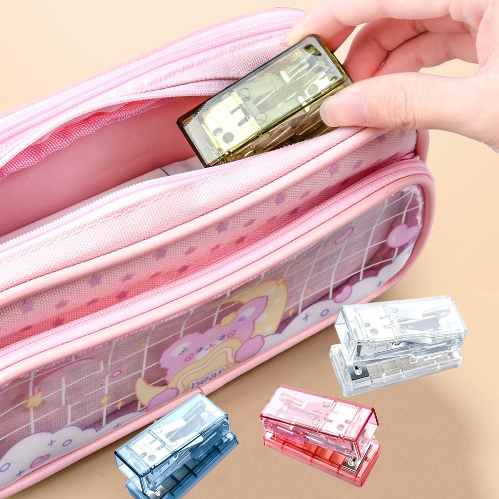 Мини-степлер, симпатичный, портативный, полупрозрачный, стальной, экономит усилия, офисный настольный степлер для