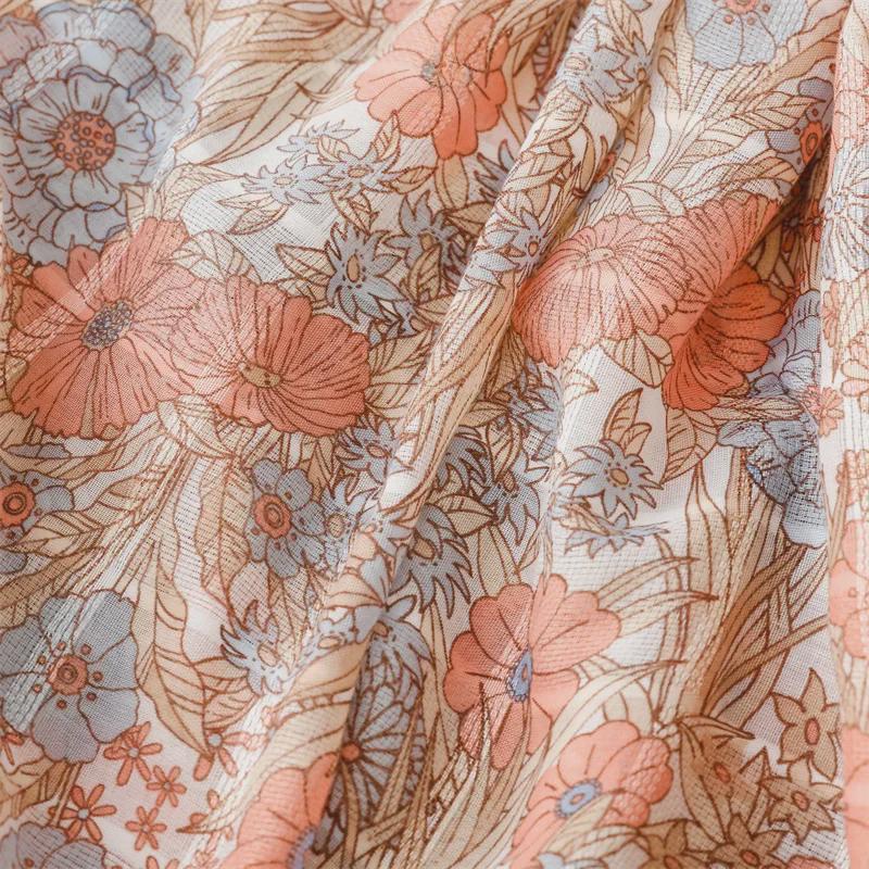Yitao Soft Pink Floral Scarf - Cotton & Linen Feel with Silver Silk, Fashionable Women’s Shawl