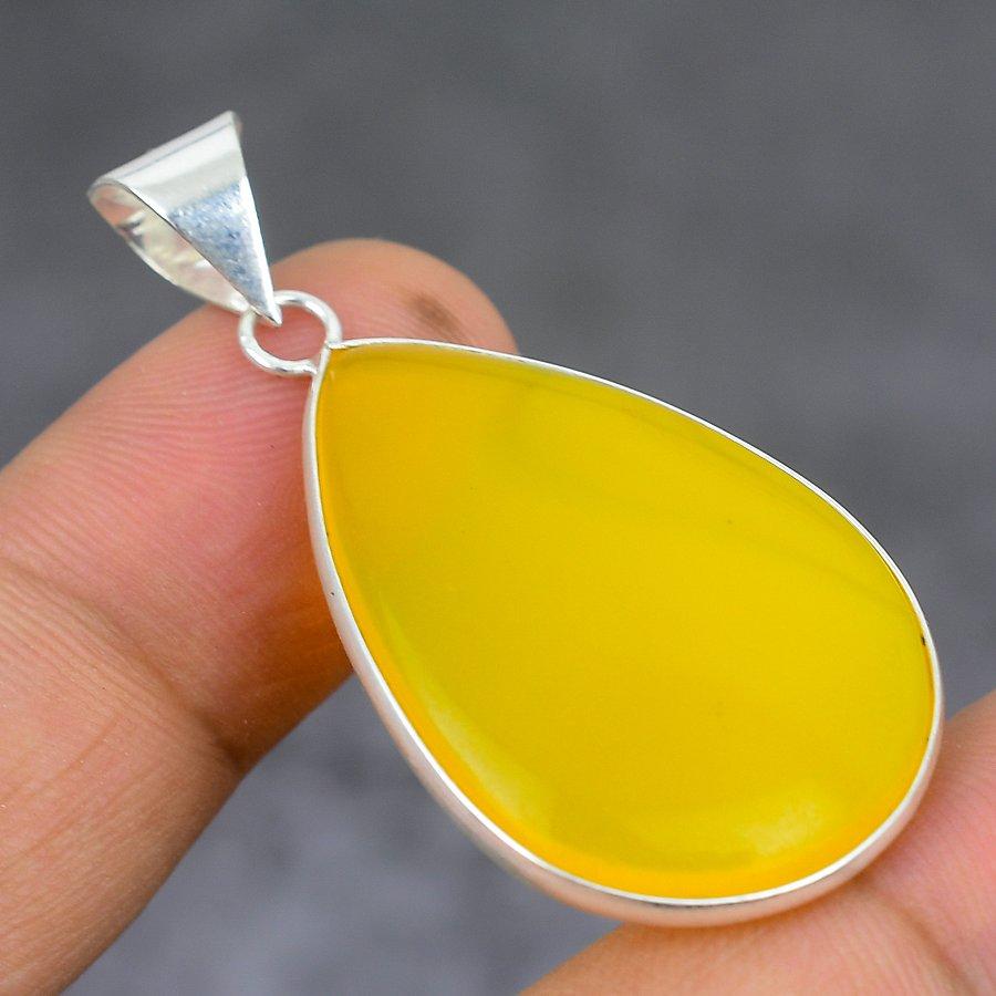 Natural Yellow Onyx Gemstone 925 Sterling Silver Jewelry Pendant 1.77" N2s44
