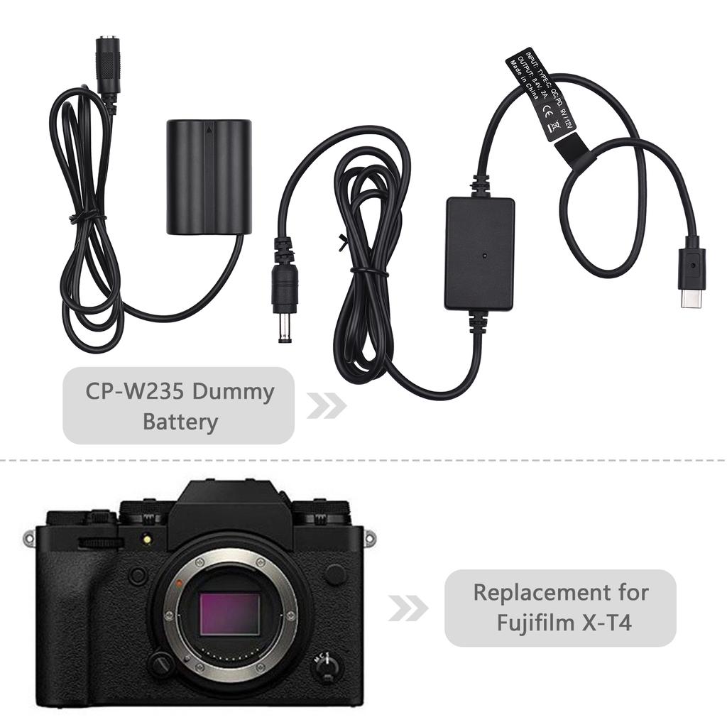 PD USB Type-C Cable To NP-W235 Dummy Battery DC Coupler Replacement for Fujifilm X-T4