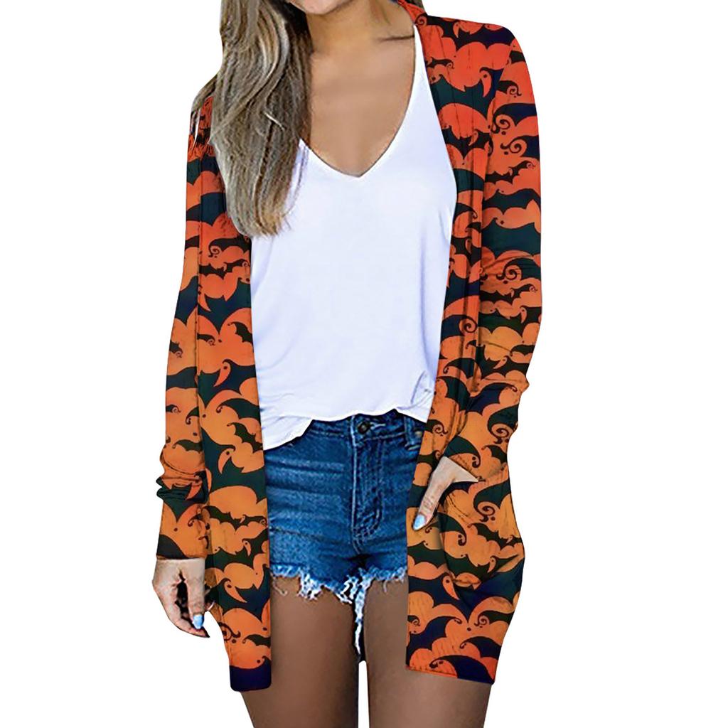Women's Fashion Halloween Print Long Sleeve Loose Casual Cardigan Tops