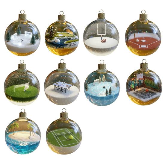 Спортивный мяч Рождественские украшения 3D Украшение Снежный шар со спортивными микросценками Прозрачный пластиковый подвесной шар для рождественской елки Домашний декор