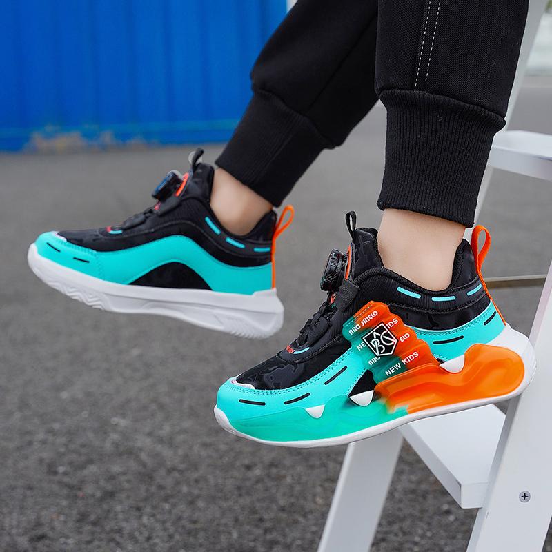 Unisex Sports Shoes Children Luminous Sports Shoes Thick Bottom Fashionable Boys Sports Shoes Rotating Button Girls Sports Shoes