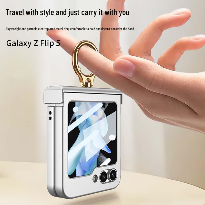 GKK Полностью закрывающий матовый чехол для Samsung Z Flip5 с кольцом-держателем и маленьким складным шарниром.