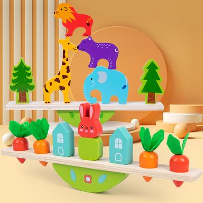 Монтессори Сенсорные Игрушки Игрушки для Складывания для Малыша Кролик Животное Баланс Деревянные Строительные Блоки Игра для Раннего Детства Подарок