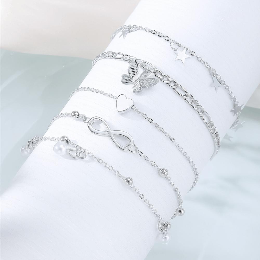 4 шт./5 шт. Богемный стиль браслет на ногу с бабочкой регулируемый браслет-звеньевое звено женские украшения и аксессуары