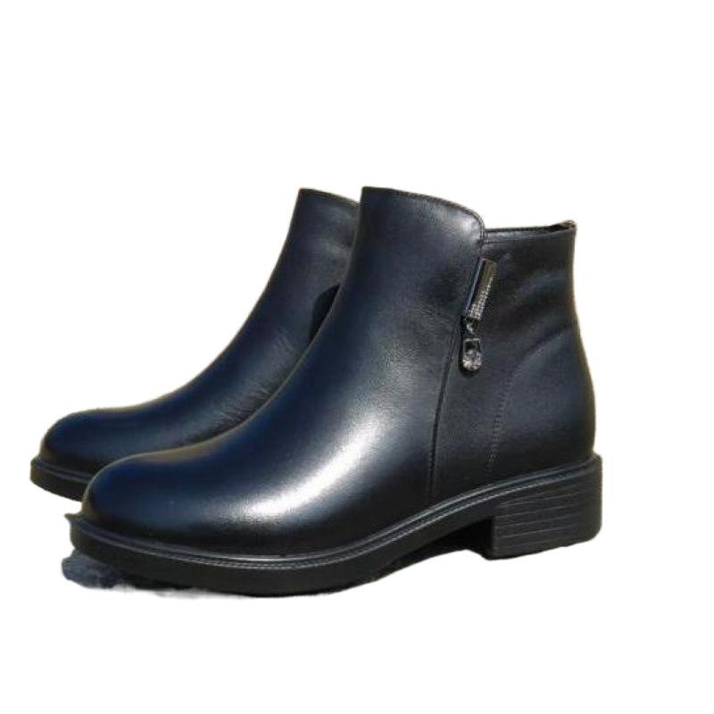 Женская обувь зимняя бархатная женские ботинки новые кожаные теплые короткие ботинки женский средний каблук модные хлопковые туфли