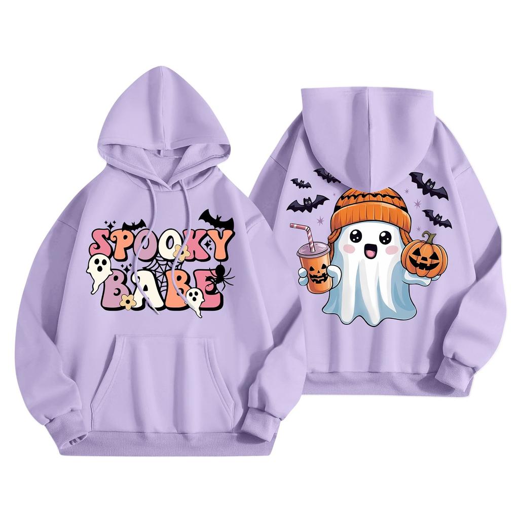 Женская мода, легкий женский свитер с длинными рукавами и карманами, толстовка с капюшоном и принтом на Хэллоуин